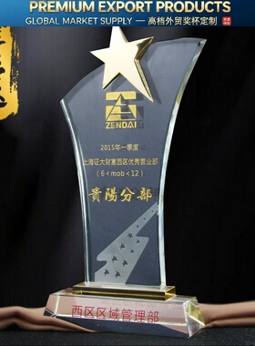 创意水晶奖杯 奖牌定制五角星奖杯授权牌加盟牌颁奖制作刻字年会