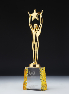 金属奖杯水晶定制托举五角星奥斯卡小飞人合金小金人奖牌授权年会
