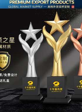 Premium Trophy金属定做创意托举五角星刻字员工企业荣誉冠军纪念
