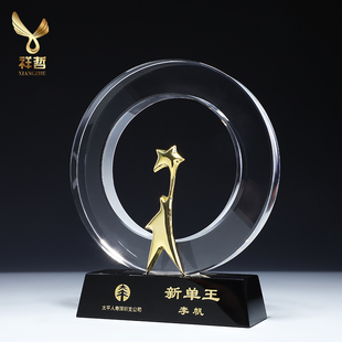 世界之窗奖杯定制奖牌月度五角星优秀员工奖制作刻字圆环业绩冠军