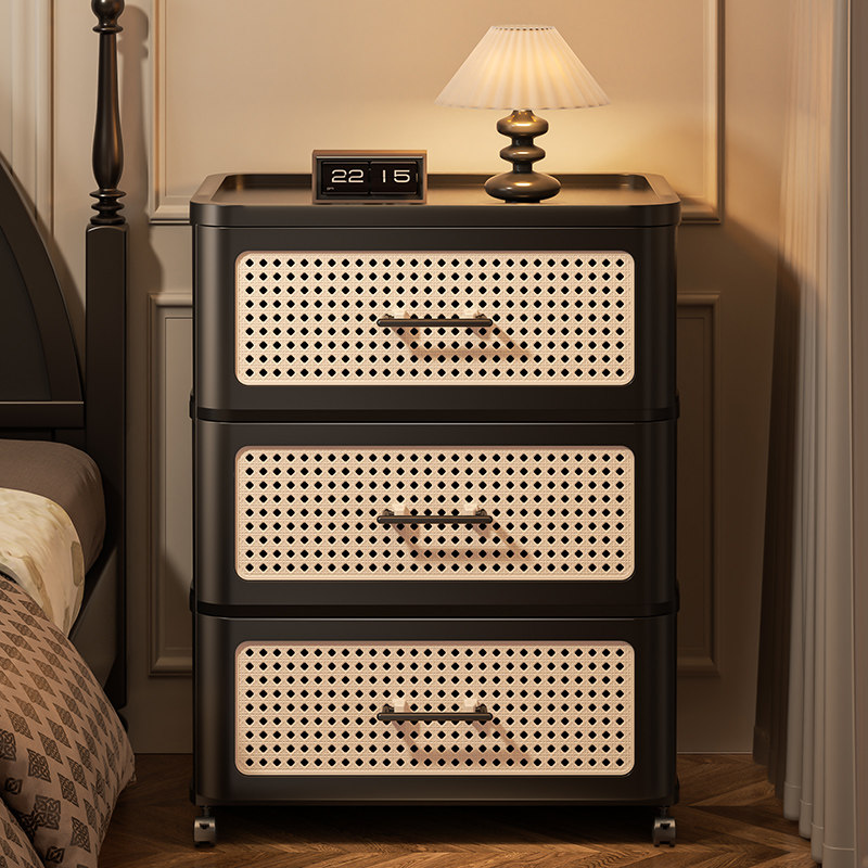 抽屉式收纳柜家用客厅中古风零食柜黑色置物柜子可移动卧室床头柜,收纳整理,鞋柜,淘宝优惠券,粉丝福利购,淘宝优惠卷