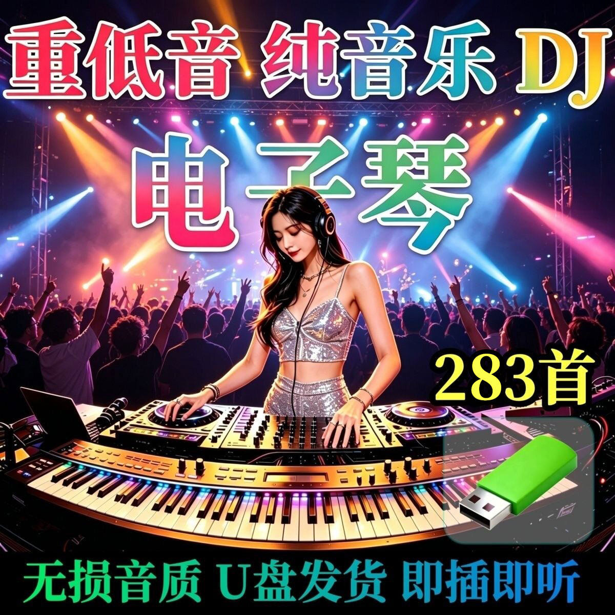 电子琴纯音乐u盘车载重低音DJ抖音架子鼓纯音乐高音质mp3汽车优盘