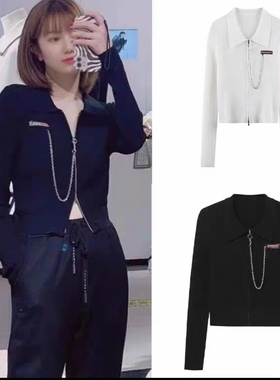 鸟女士时尚春秋新款酷美翻领线开衫A5EDB124黑色 白色