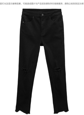 2021秋冬装女装A4HA73306基础设计感黑色时尚破洞牛仔裤女A4HA733