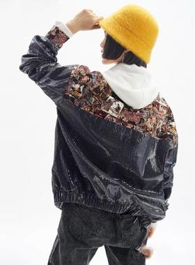 2021春季新款百搭A6BB91144哥斯拉长袖拼接珠片外套A6BB9114489