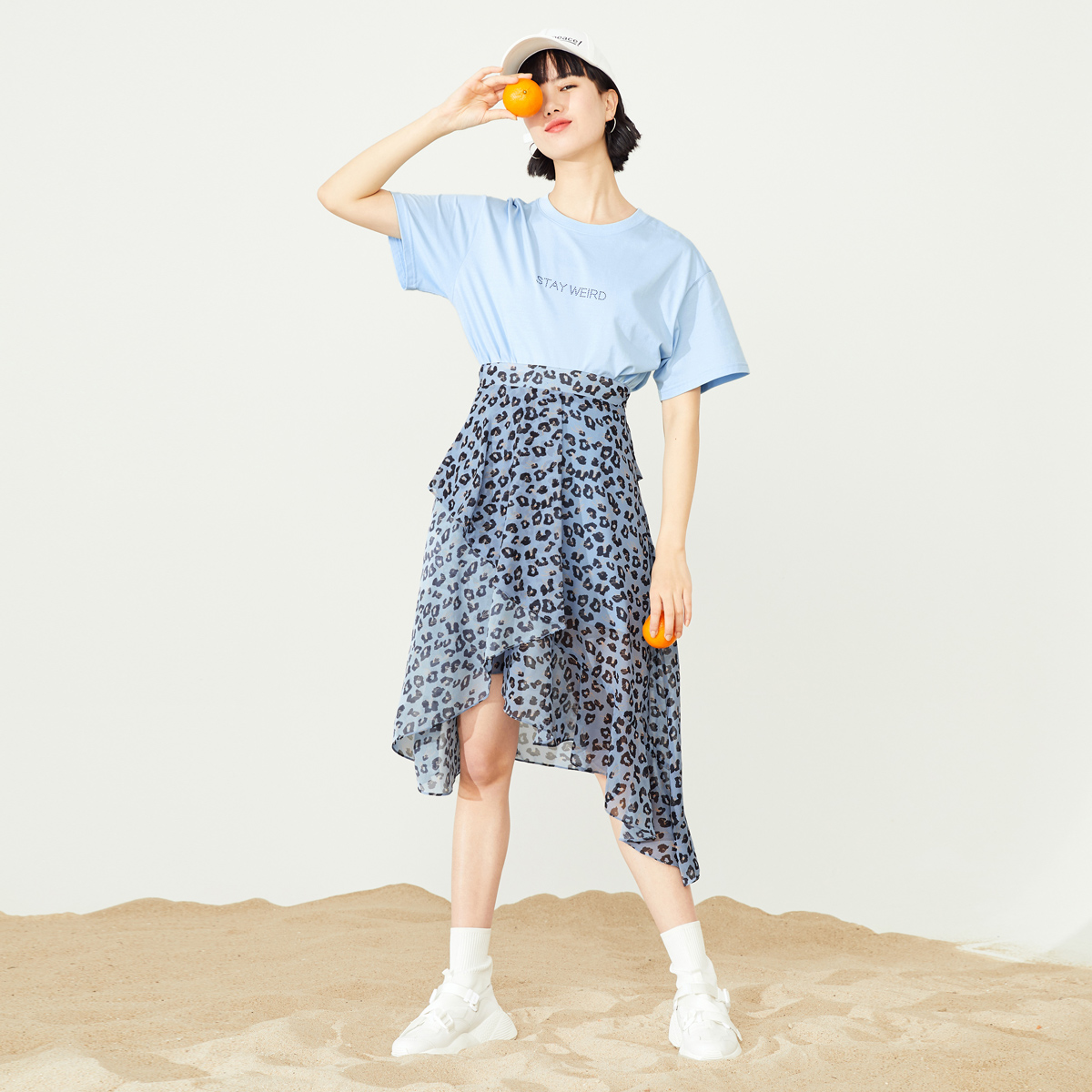 鸟2021夏季A8GF92115豹纹雪纺不规则层叠蛋糕纱裙A8GF92115C0