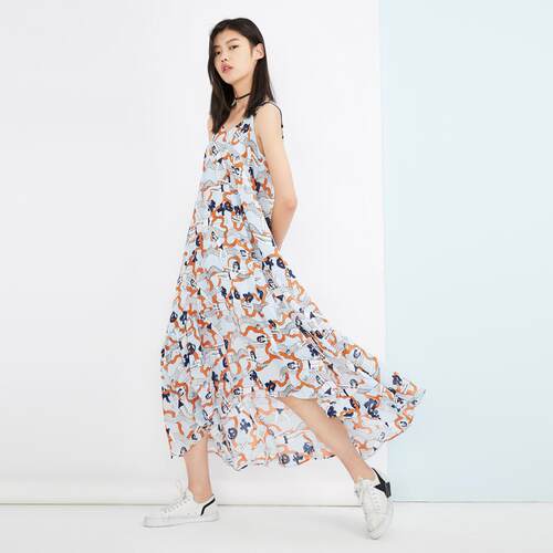 2021春夏秋吊带连衣裙中长款A3FA72622韩版彩色纹样无袖露背潮A3F
