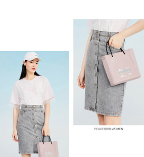 鸟2021夏A1GE82422牛仔高腰短裙潮流新款 收腰牛仔灰简约性感A字裙
