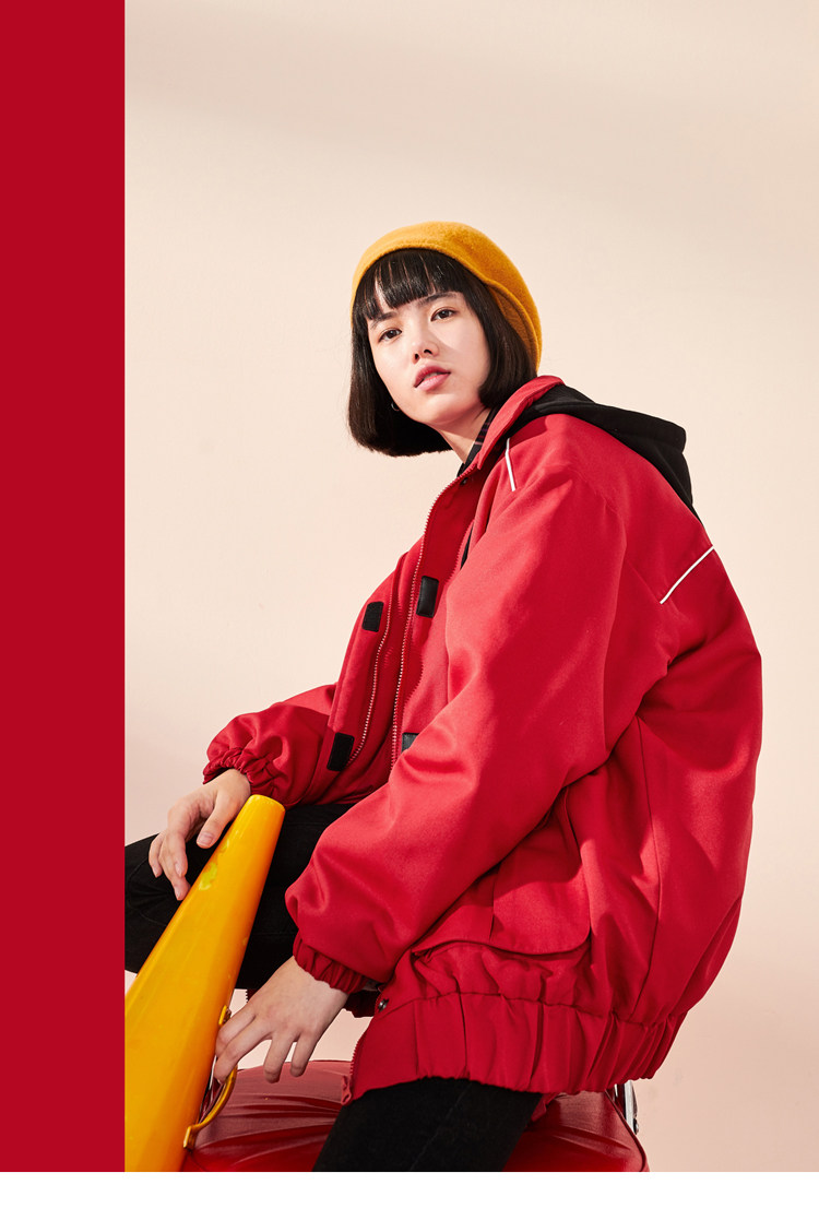 2021秋冬男女情侣工装风连帽棉服女冬装立领小个子加厚ins外套