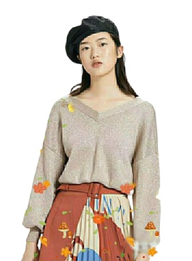 2021春百搭蕾丝花边A1ED91317纯色前后两穿式线开衫A1ED9131775