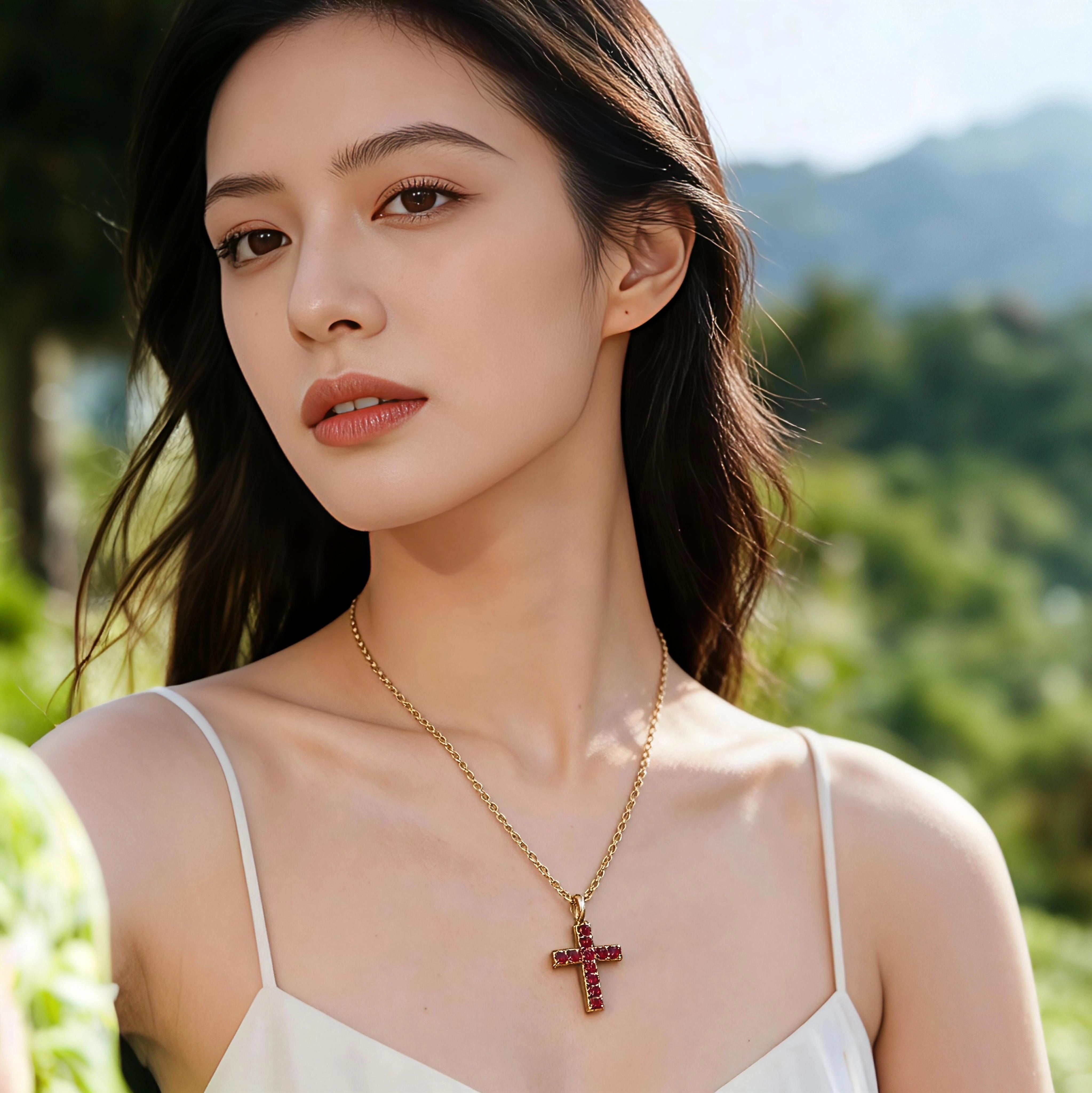 十字架项链女红锆石彩金锁骨链纪念日生日礼物送女友老婆项链平安
