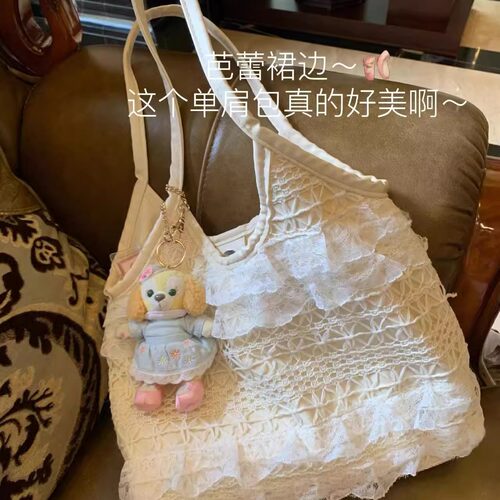 韩系小众简约蕾丝温柔风单肩包2026春季新款百搭高颜值通勤托特包