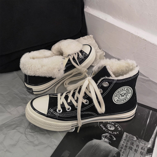 棉鞋女冬加绒帆布鞋女2025新款冬季鞋子女保暖学生韩版百搭高帮鞋