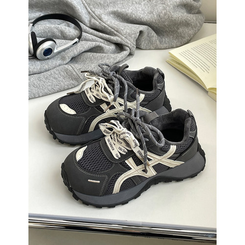 厚底加绒老爹鞋女2025冬季新款时尚百搭轻便双鞋带运动鞋保暖棉鞋