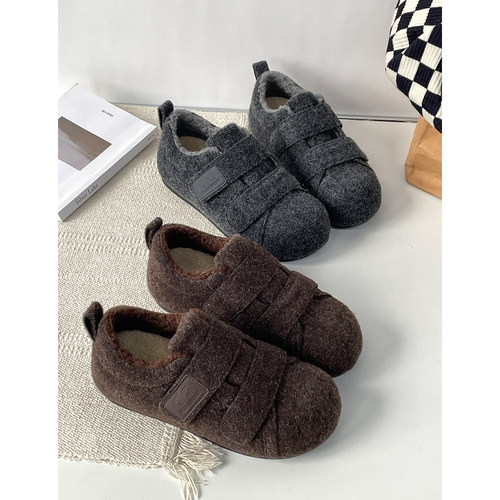 内增高加绒毛毛鞋女2025冬季新款魔术贴休闲鞋保暖加厚棉鞋懒人鞋