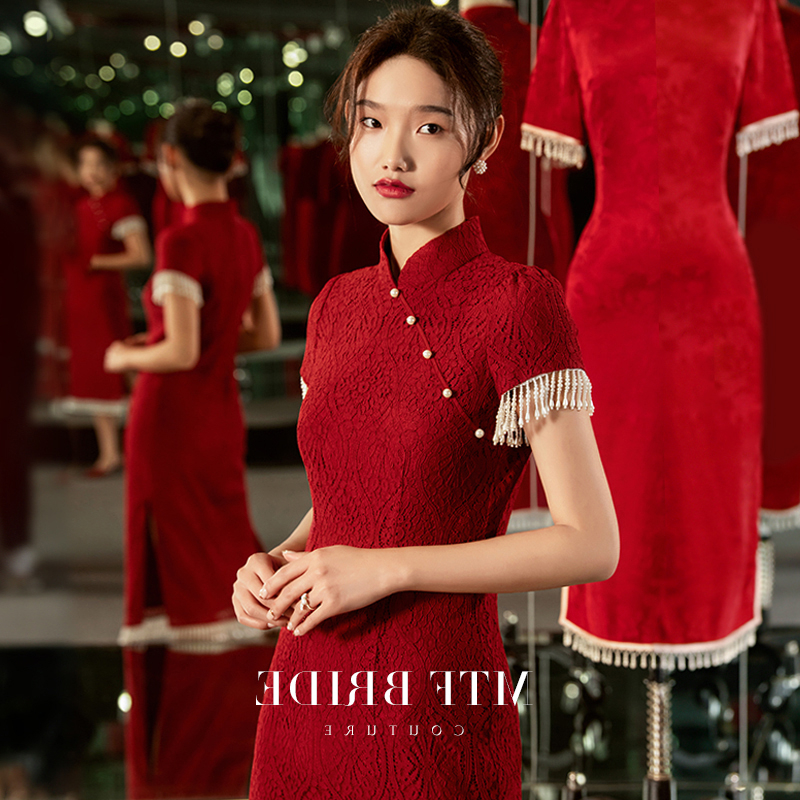 结婚红色中式礼服旗袍敬酒服新娘