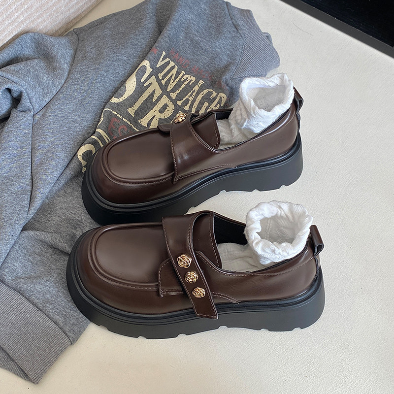 2025新款复古厚底玛丽珍鞋女魔术贴金属扣英伦风百搭小皮鞋松糕鞋