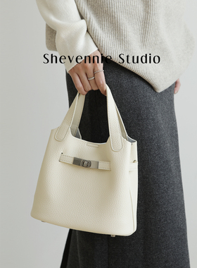 Shevennie2026早春优雅头层牛皮真皮菜篮子包手提斜垮托特凯莉包