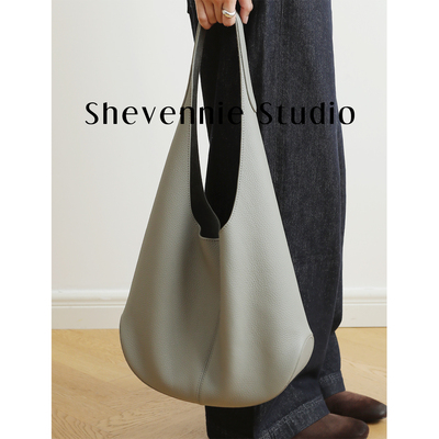 Shevennie真皮大容量托特单肩手提水桶包 大2025新款秋冬包包女款