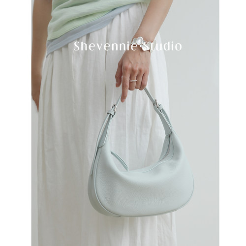 Shevennie2026低饱色系头层牛皮包腋下包月牙托特单肩斜挎托特包