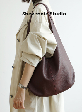 shevennie牛皮单肩手提腋下水桶托特包 大包2025新款秋冬包包女款