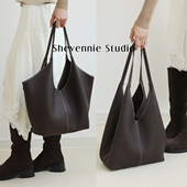 Shevennie2025秋冬头层牛皮手提菜篮包包小众托特包大容量通勤包