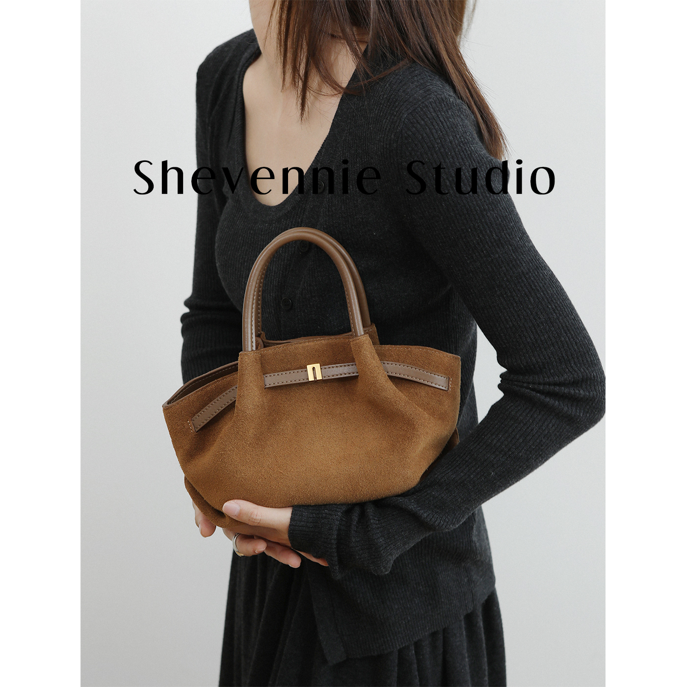 Shevennie通勤磨砂牛皮单肩包