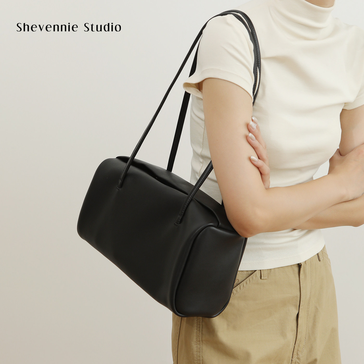 Shevennie2026极简通勤质感牛皮大容量单肩手提腋下包托特枕头包