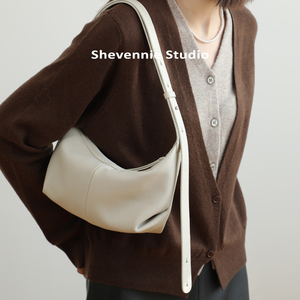 Shevennie 韩国小众牛皮腋下包单肩真皮饺子包高级感斜挎时尚女包
