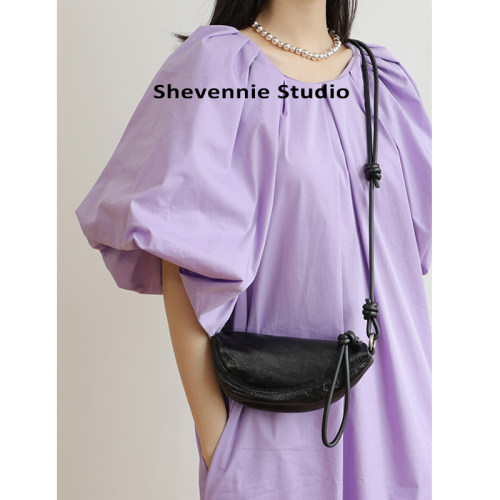 Shevennie真皮饺子包手机包单肩手提斜挎包 时尚女包2025新款秋冬