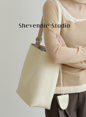 Shevennie2026头层牛皮水桶包简约百搭大容量托特包高级感单肩包
