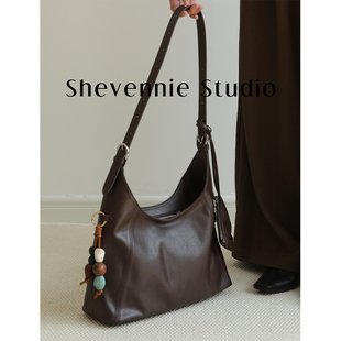 Shevennie2025 手工头层牛皮托特包单肩斜挎包水桶包Hobo腋下包