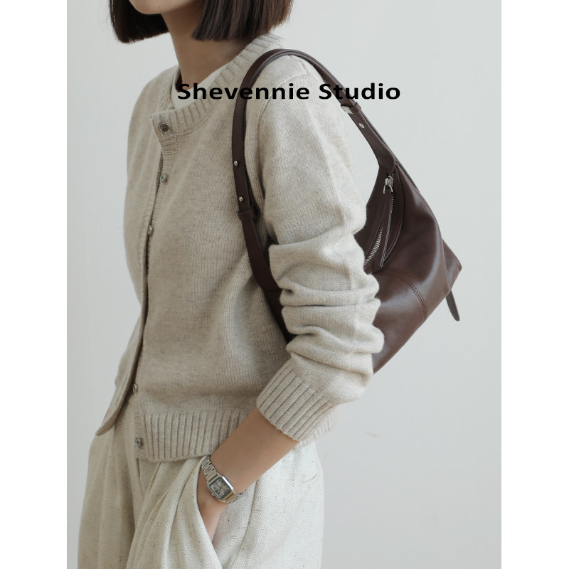 Shevennie 韩国小众牛皮腋下包单肩真皮饺子包高级感斜挎时尚女包