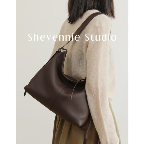 Shevennie手提托特包斜挎真皮大容量单肩腋下包 2025新款秋冬女包