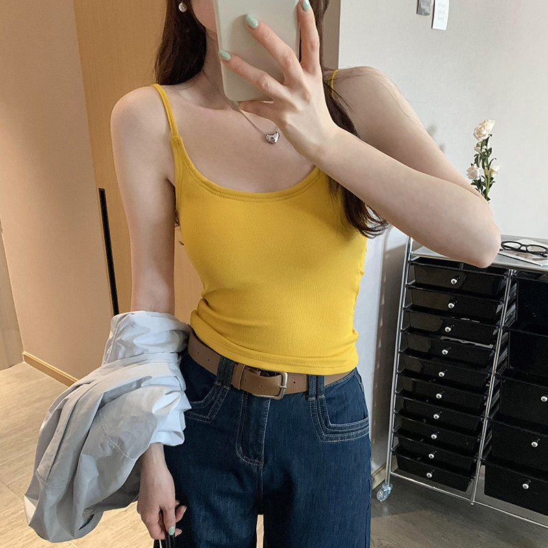 辣妹带胸垫修身无袖小吊带女2025年夏季新款外穿内搭打底背心上衣
