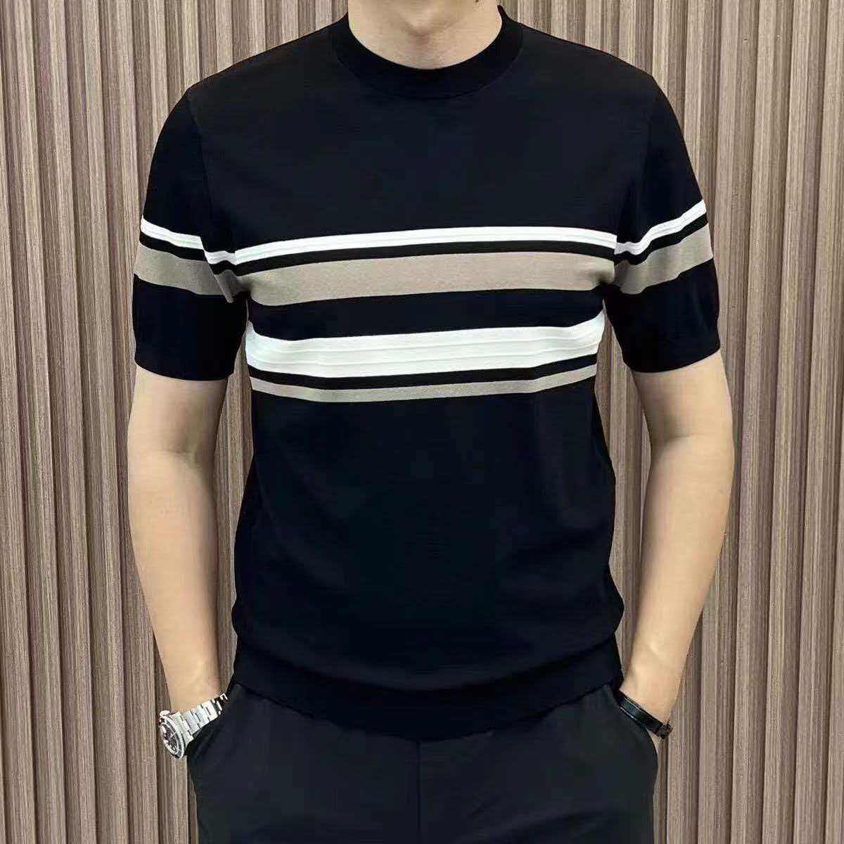 2026夏季新款撞色条纹圆领男T恤