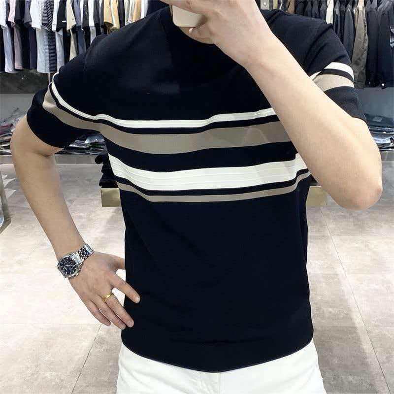 2026夏季新款撞色条纹圆领男T恤