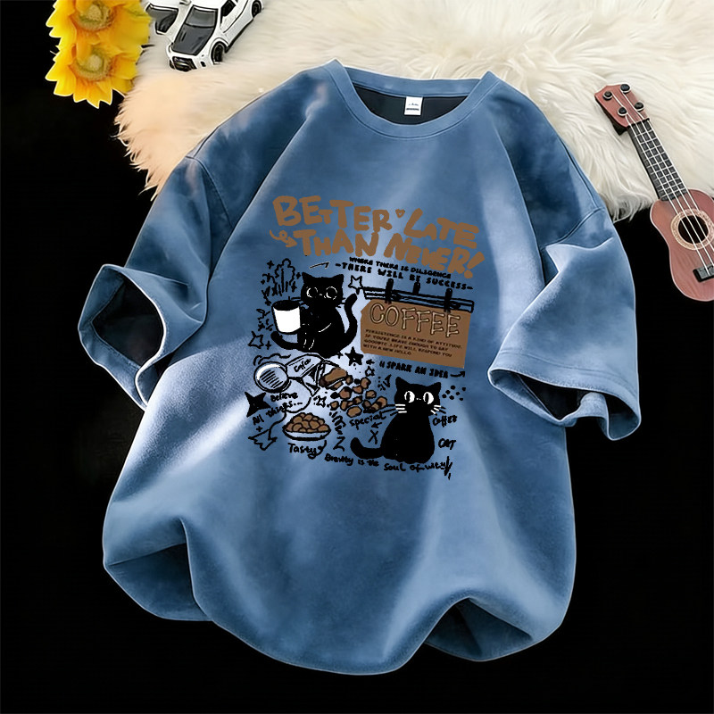 美式高街印花麂皮绒短袖t恤男2026夏季新款重磅青少年宽松体恤潮