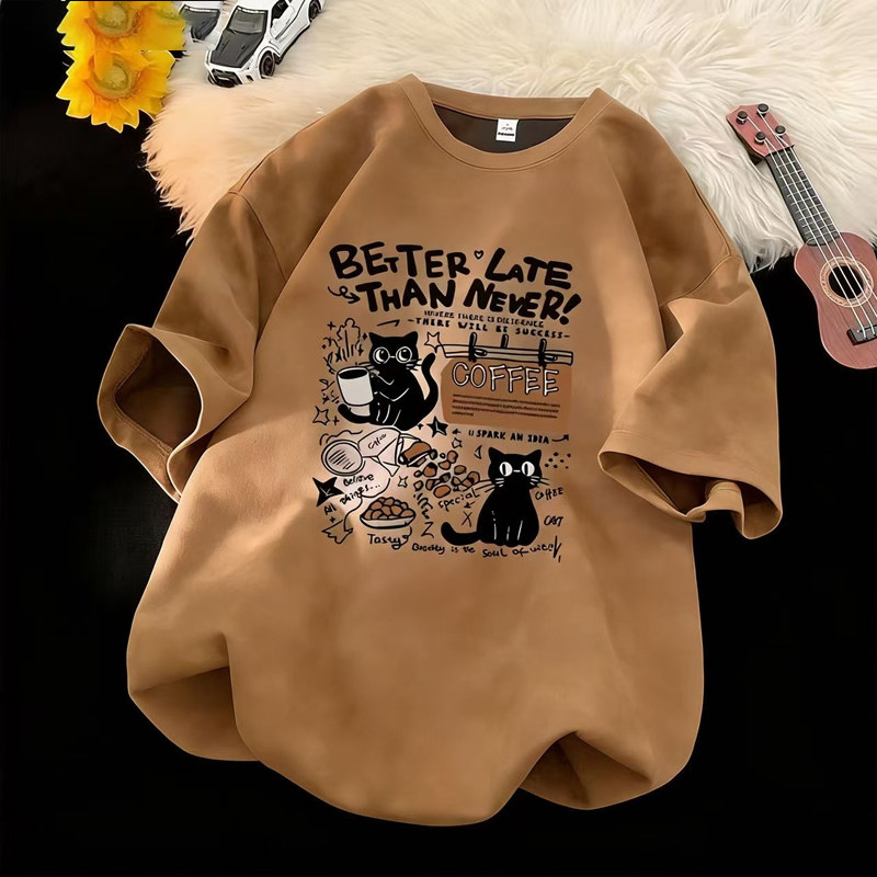 2026新款麂皮绒短袖t恤男夏季ins潮牌字母印花宽松百搭青年上衣潮