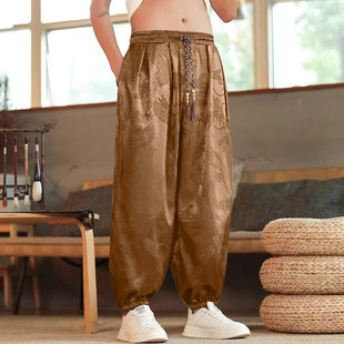 阔裤 束脚灯笼裤 腿男夏季 潮牌胖子宽松薄款 加肥加大码 国潮龙纹时尚