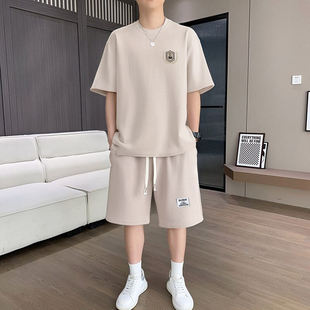 夏季套装男潮流宽松印花大码衣服青年帅气短袖短裤休闲运动一整套