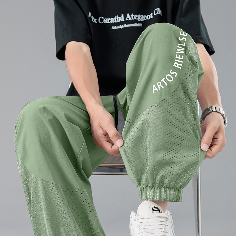 美式网眼时尚裤子运动裤束脚宽松潮牌休闲长裤男夏季薄款透气速干
