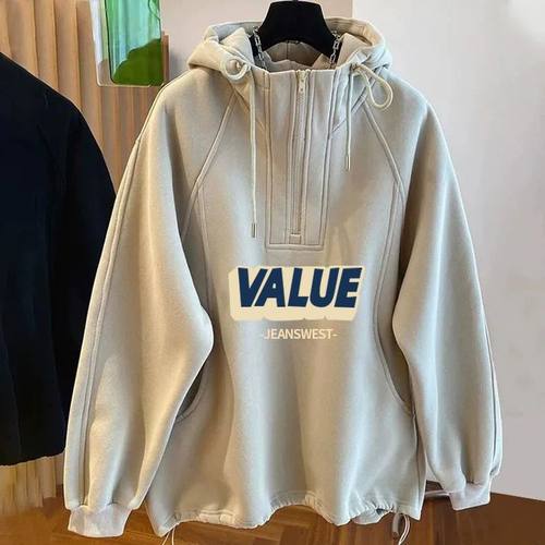 秋冬新款高档潮流宽松百搭休闲长袖卫衣男ins立领半拉链设计感T恤