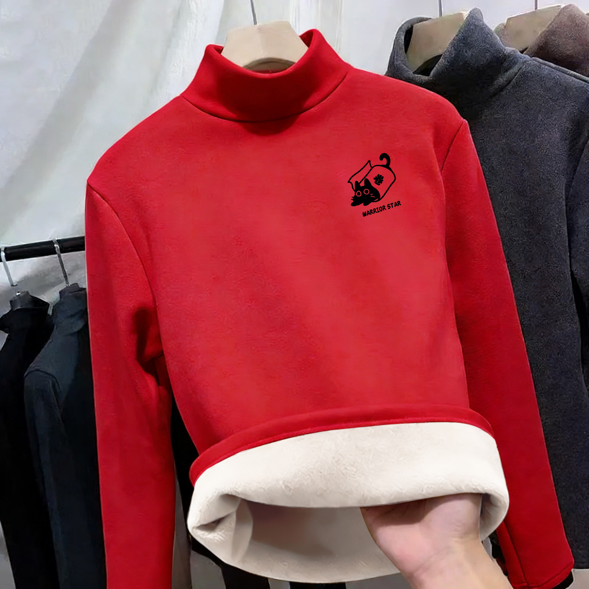 羊羔绒加绒加厚半高领卫衣男新款简约秋冬季宽松百搭打底保暖上衣