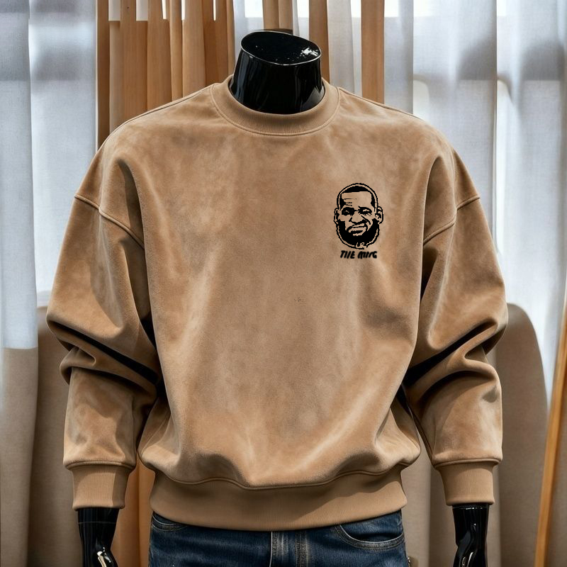 麂皮绒卫衣男款秋冬季新款小众ins潮流宽松休闲情侣款体恤打底衫