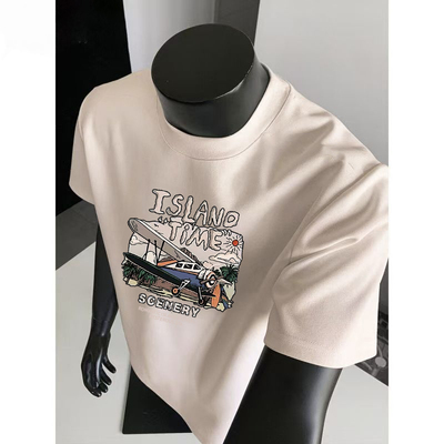 重磅麂皮绒t恤男夏季复古短袖潮牌潮流oversize大码休闲百搭上衣