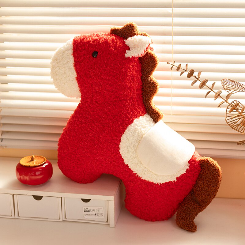 可爱国风马年吉祥物抱枕红色马造型靠垫新年客厅沙发飘窗装饰礼物