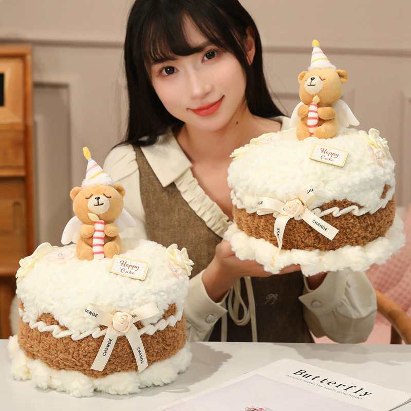 创意奶油小熊蛋糕玩偶抱枕生日蛋糕造型礼物客厅装饰抱枕少女心女