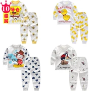 Mùa xuân và mùa thu Trẻ sơ sinh Trẻ sơ sinh Mặc đồ lót bằng vải cotton cho nam và nữ Quần áo trẻ em mùa thu Cổ tròn Vai khóa Quần áo ngủ - Quần áo lót