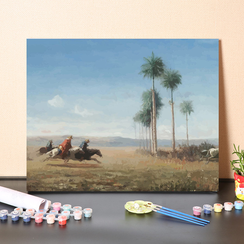 数字油画手绘diy世界名画田间风景牛羊成群油画休闲减压打发时间